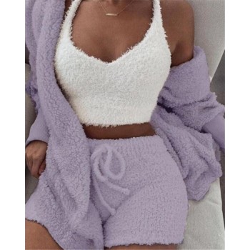 New Knitted Casual Women Two Piece Set Short Jumpsuit Winter Female Solid Tracksuit Women's Autumn Soft Warm Playsuit DA508
